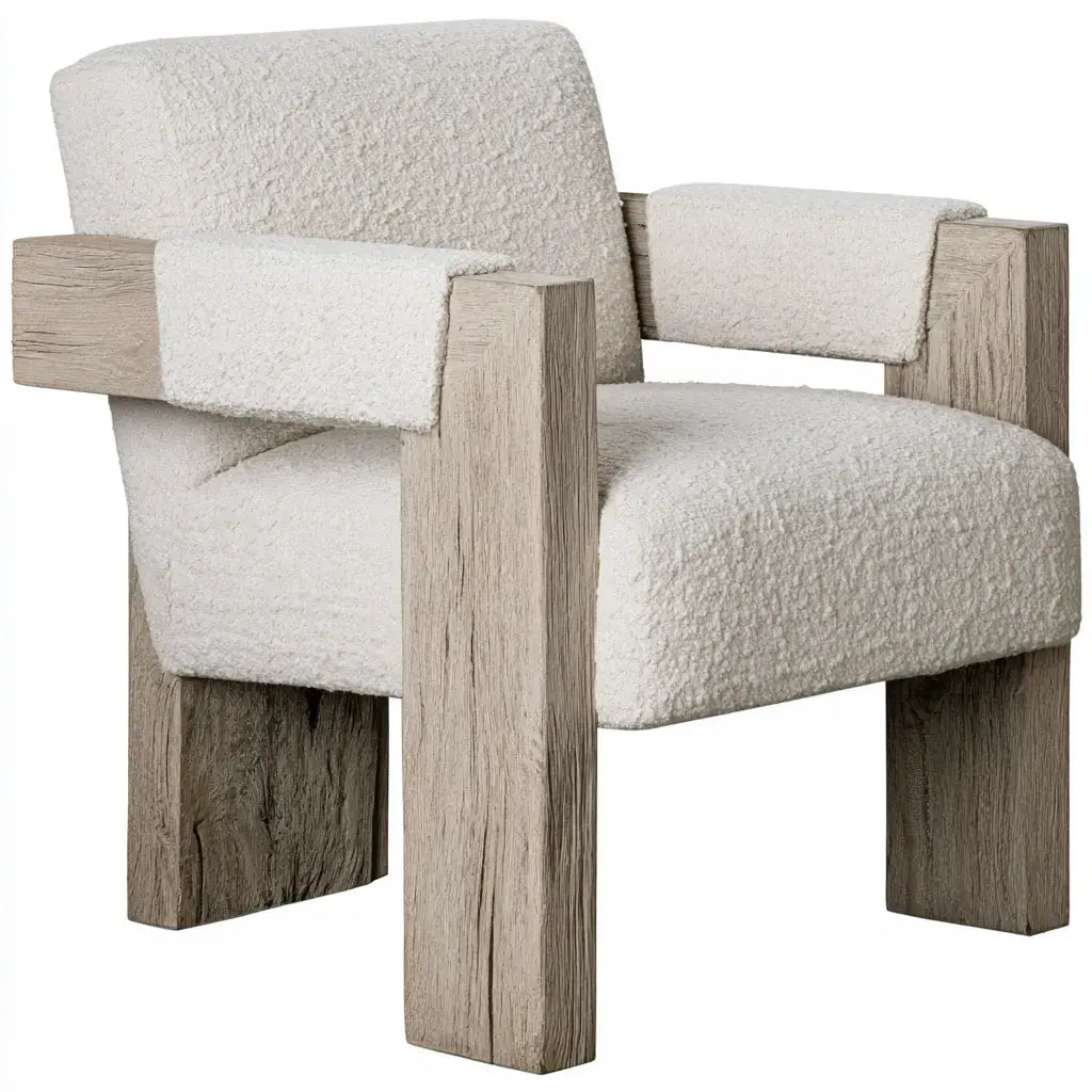 Sillón con brazos rectos y tapizado texturizado - beige/gris