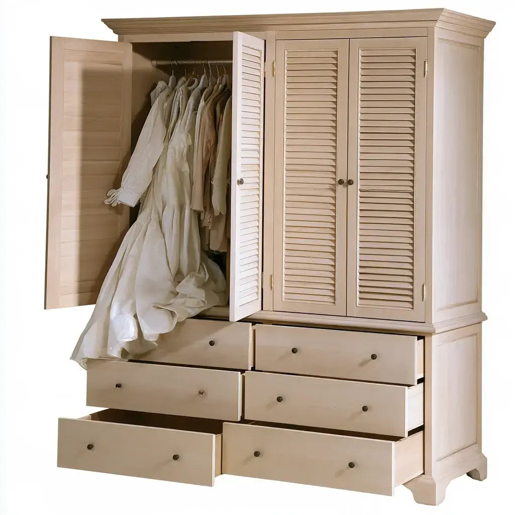 Armario de puertas con lamas y cajones inferiores - beige