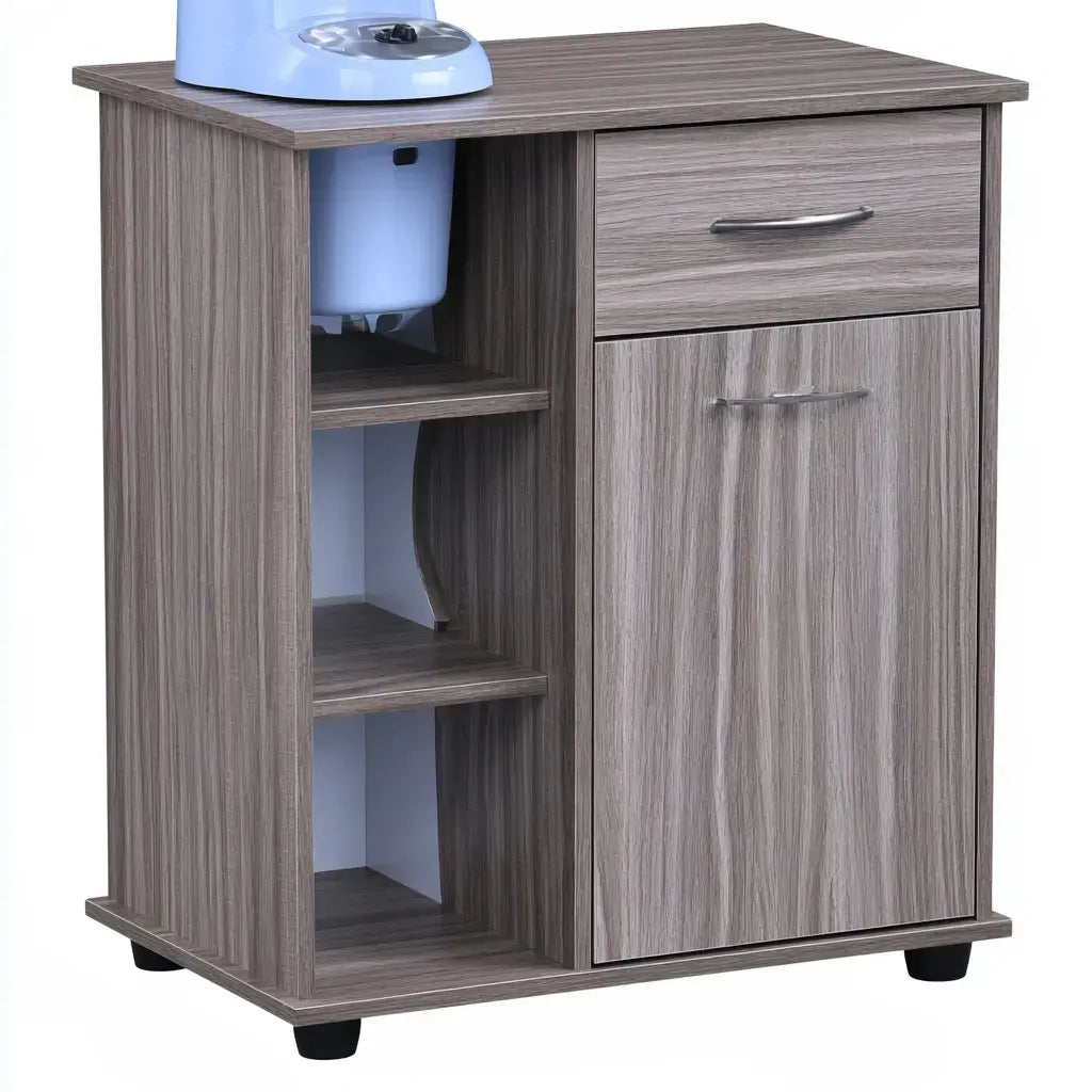 Mueble de baño con puerta lateral y estantes abiertos - gris