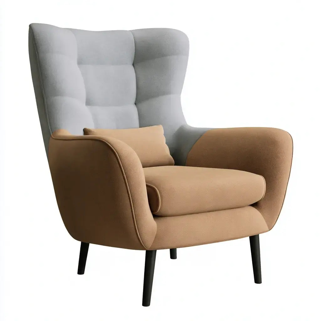 Sillón orejero con tapizado contrastado - gris/marrón