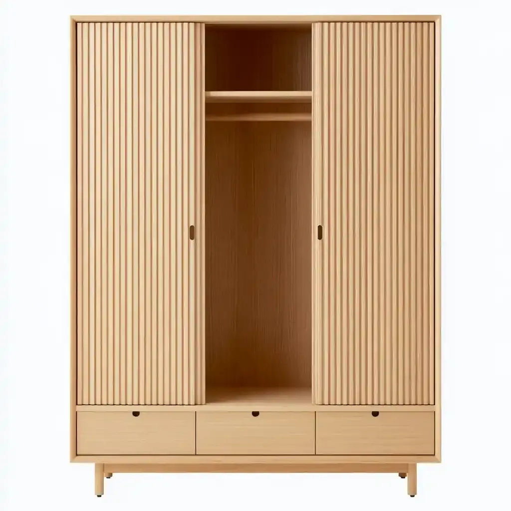 Armario con puertas estriadas y hueco central - beige